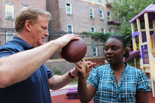 NFL-Commisioner-Roger-Goodell-Teaches-Domestic-Violence-Shelter-Staff-to-Throw-Football
