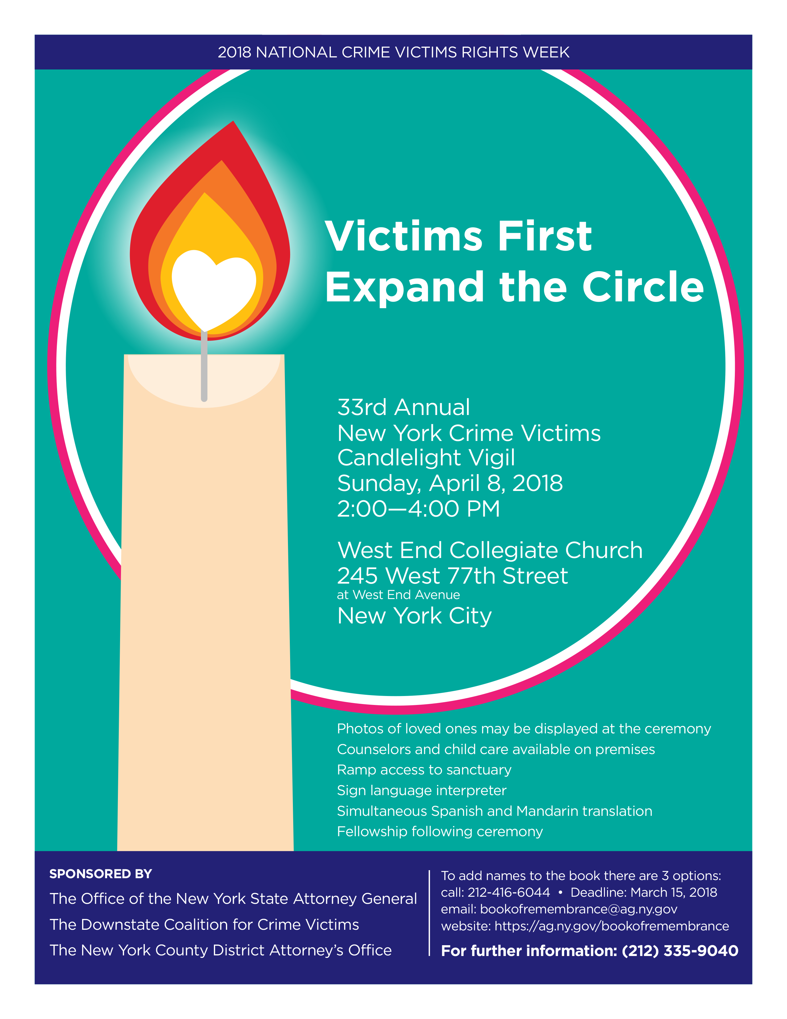 2018 New York Crime Victims Candlelight Vigil Flyer
